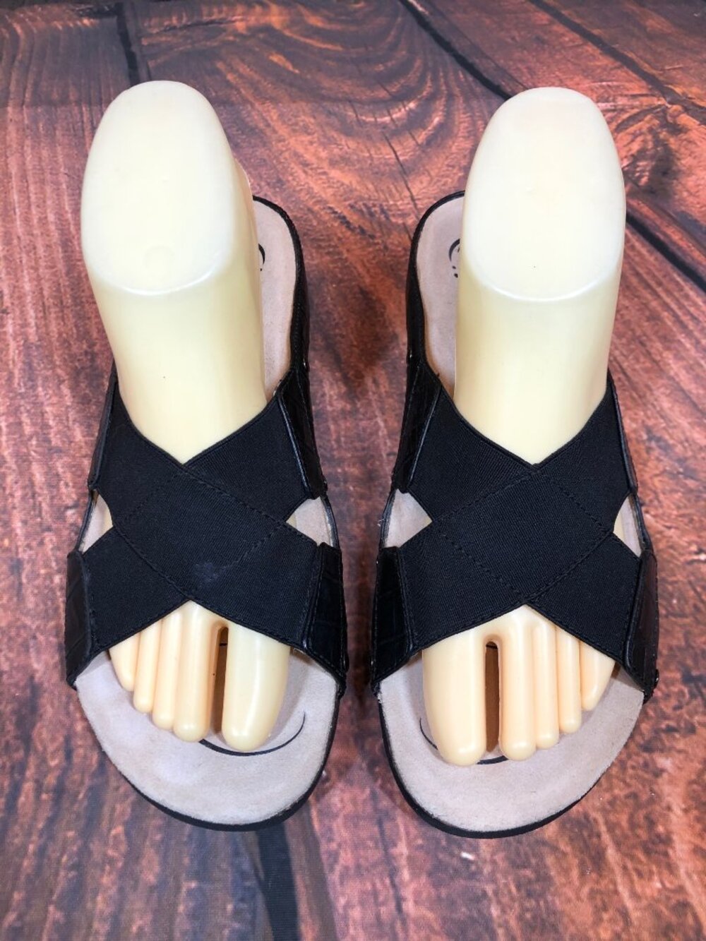 Abeo B.I.O. System Womens WP 9 Black Criss Cross Strap Stud Slide Comfort Sandal